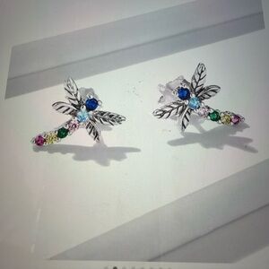 925 Sterling Silver Colorful Zircon Dragonfly Earrings